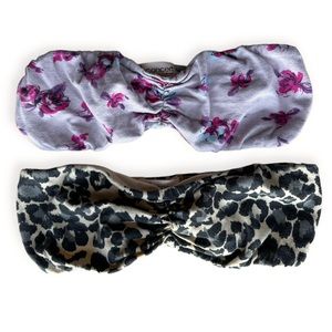 2 Pack Bandeau Brown Black Cheetah print & Gray Pink Purple Floral Womens Small